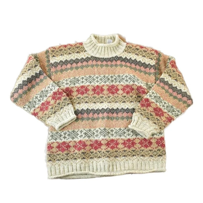 Vintage 1990s Star up Knit Abstract Pattern Crewneck Sweater Men's Large