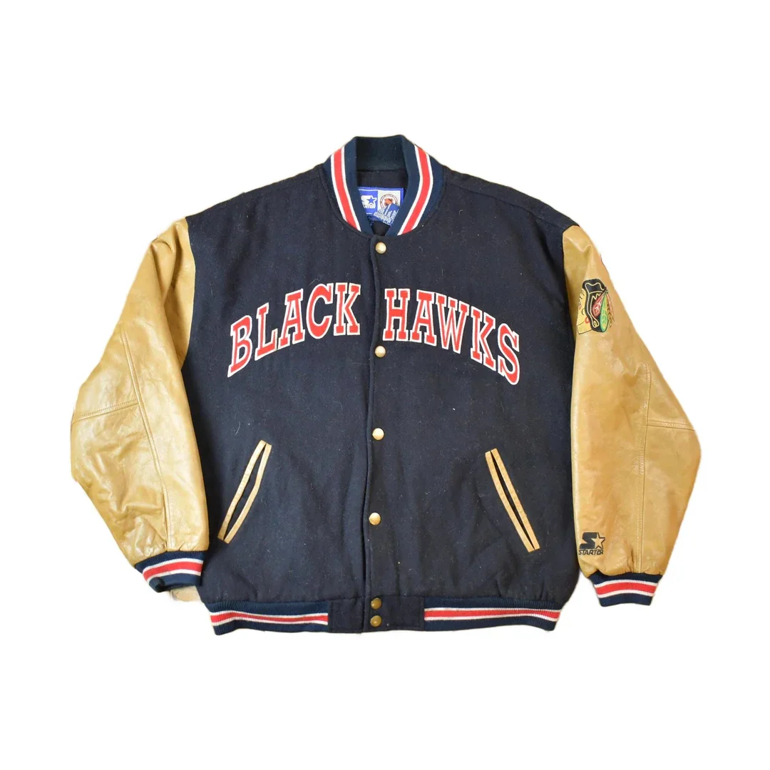 Vintage 1990s Starter NHL Chicago Black Hawks Hockey Wool Varsity Jacket