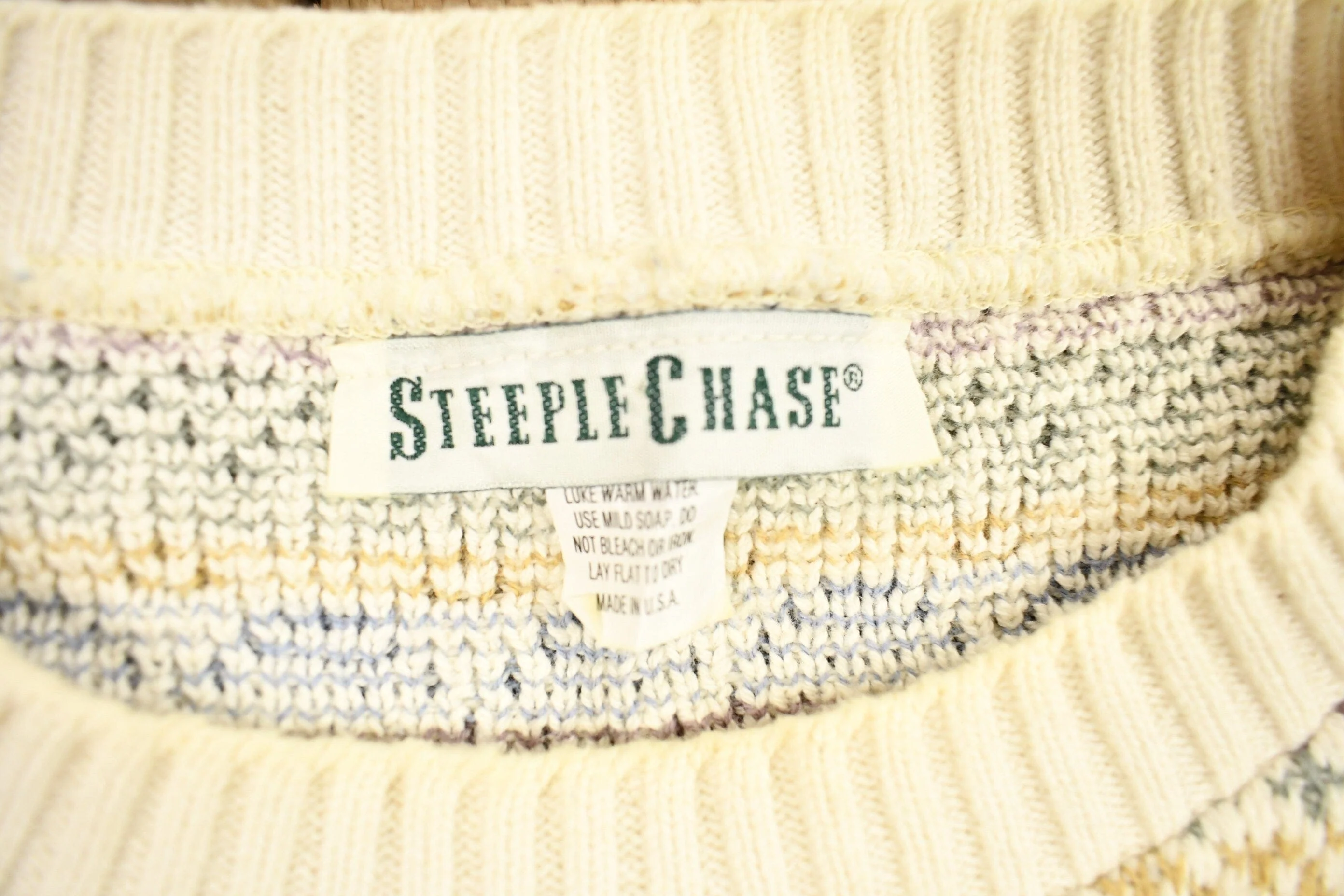 Vintage 1990s Steeple Chase Knitted Striped Crewneck Sweater Men's Medium - Image 3