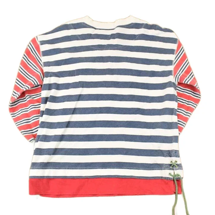 Vintage 1990s Stefani International Unique Striped Tie Up Crewneck Sweatshirt Mens M - Image 2