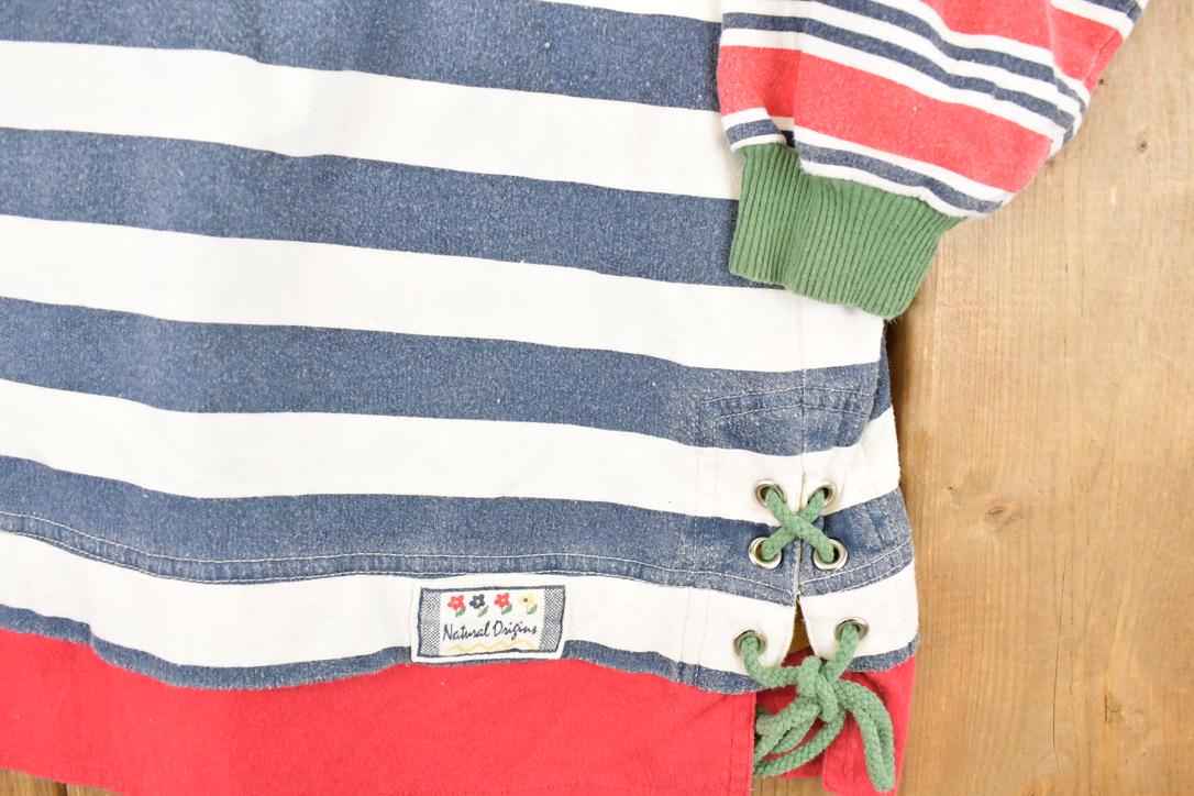 Vintage 1990s Stefani International Unique Striped Tie Up Crewneck Sweatshirt Mens M - Image 3