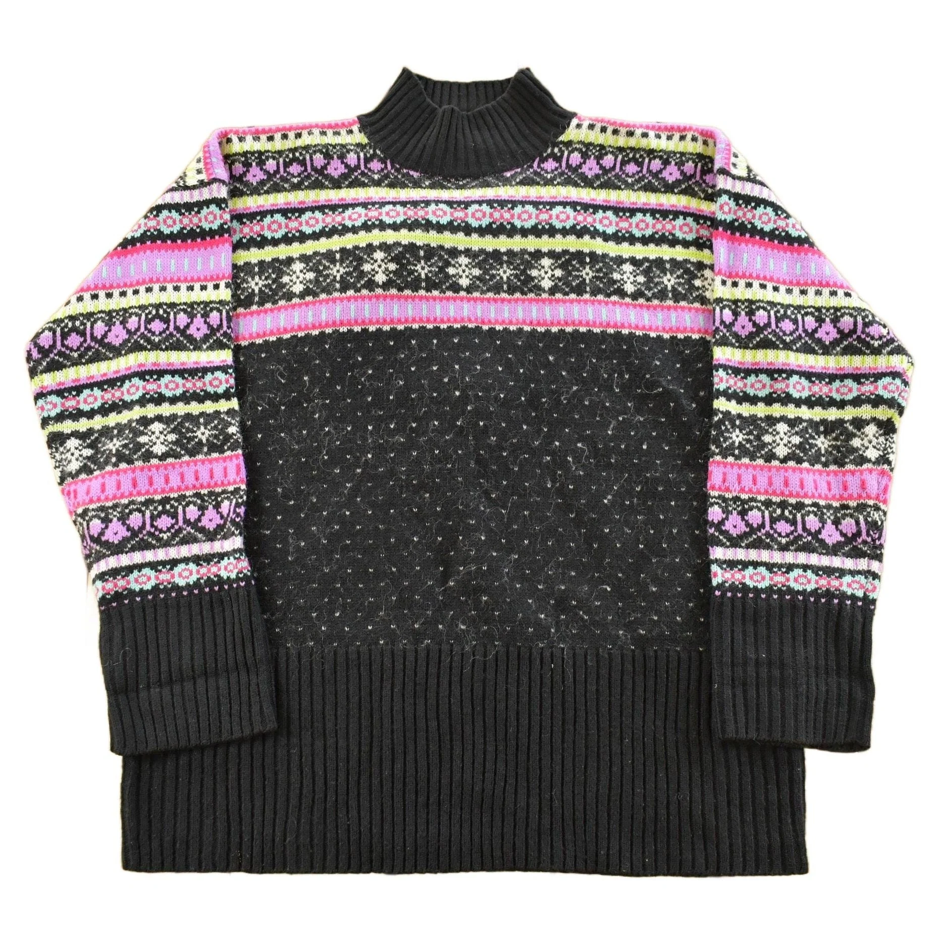 Vintage 1990s Stefano Basics Snowflake Knit Mohair Mockneck Sweater Women's L