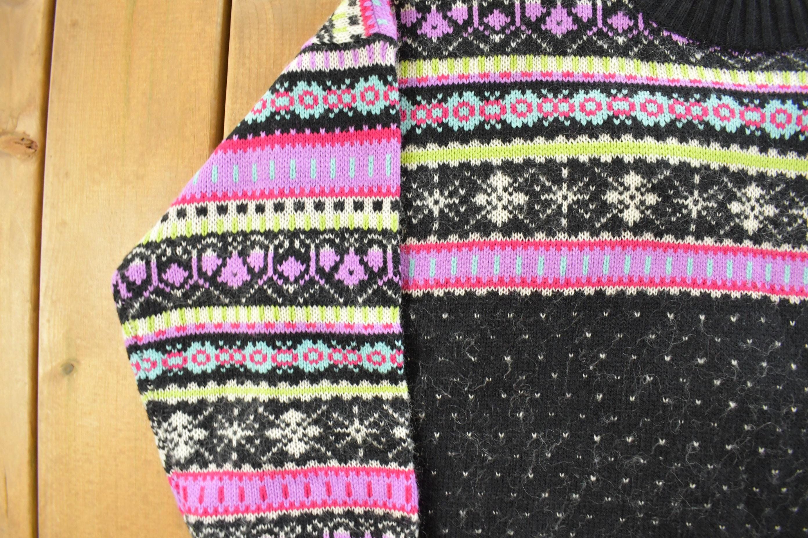 Vintage 1990s Stefano Basics Snowflake Knit Mohair Mockneck Sweater Women's L - Image 4