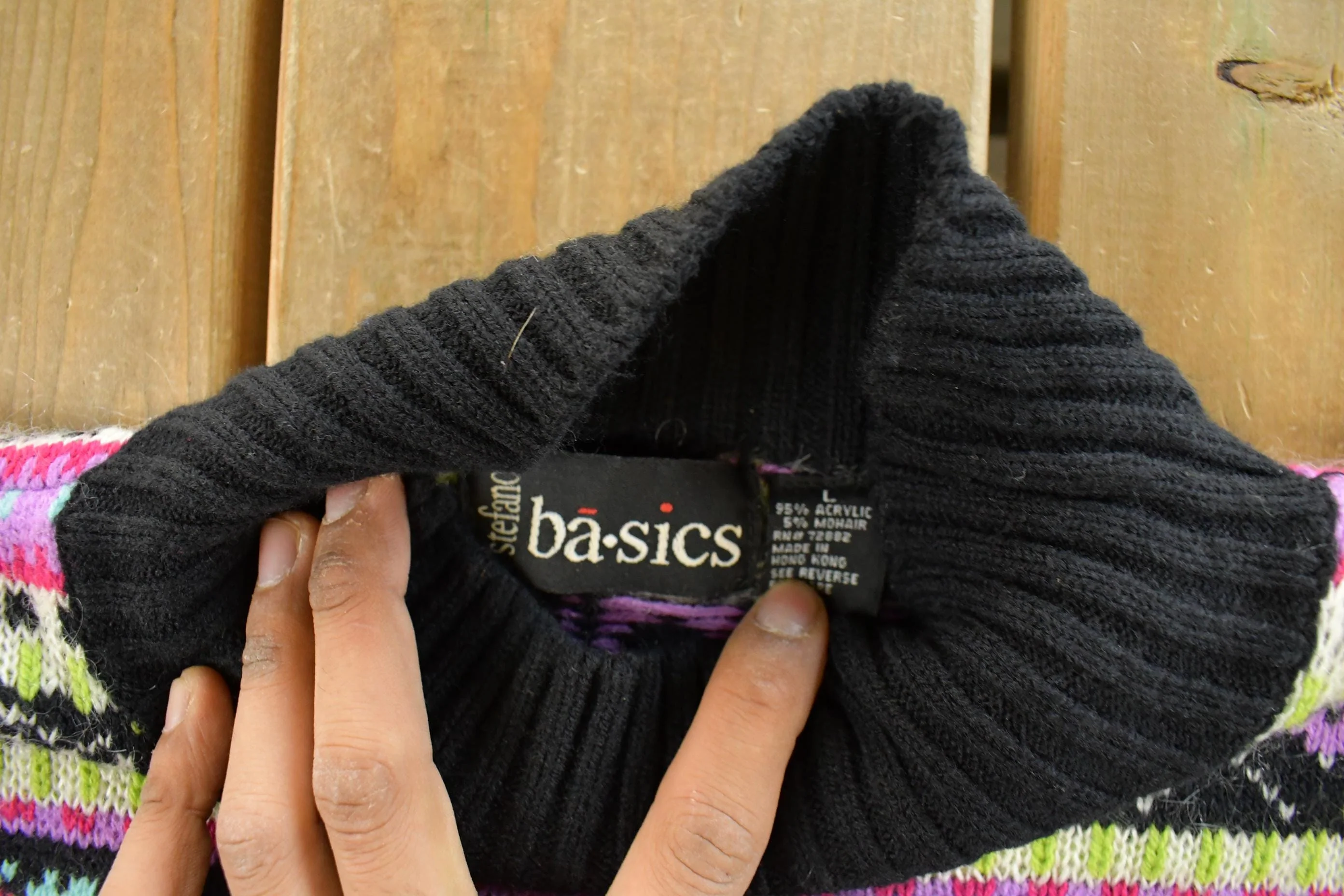 Vintage 1990s Stefano Basics Snowflake Knit Mohair Mockneck Sweater Women's L - Image 5