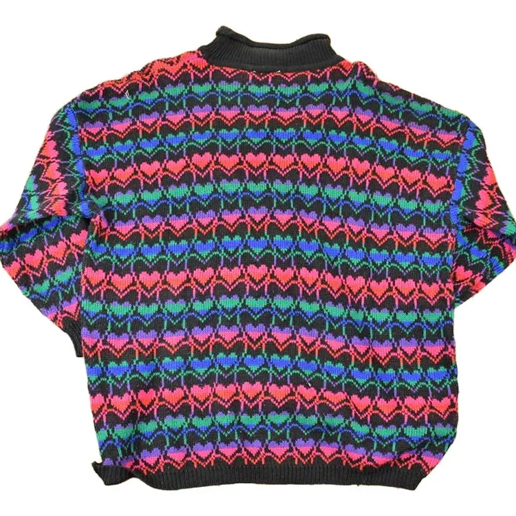 Vintage 1990s Stefano International AOP Rainbow Hearts Knit Crewneck Sweater Womens XL - Image 2