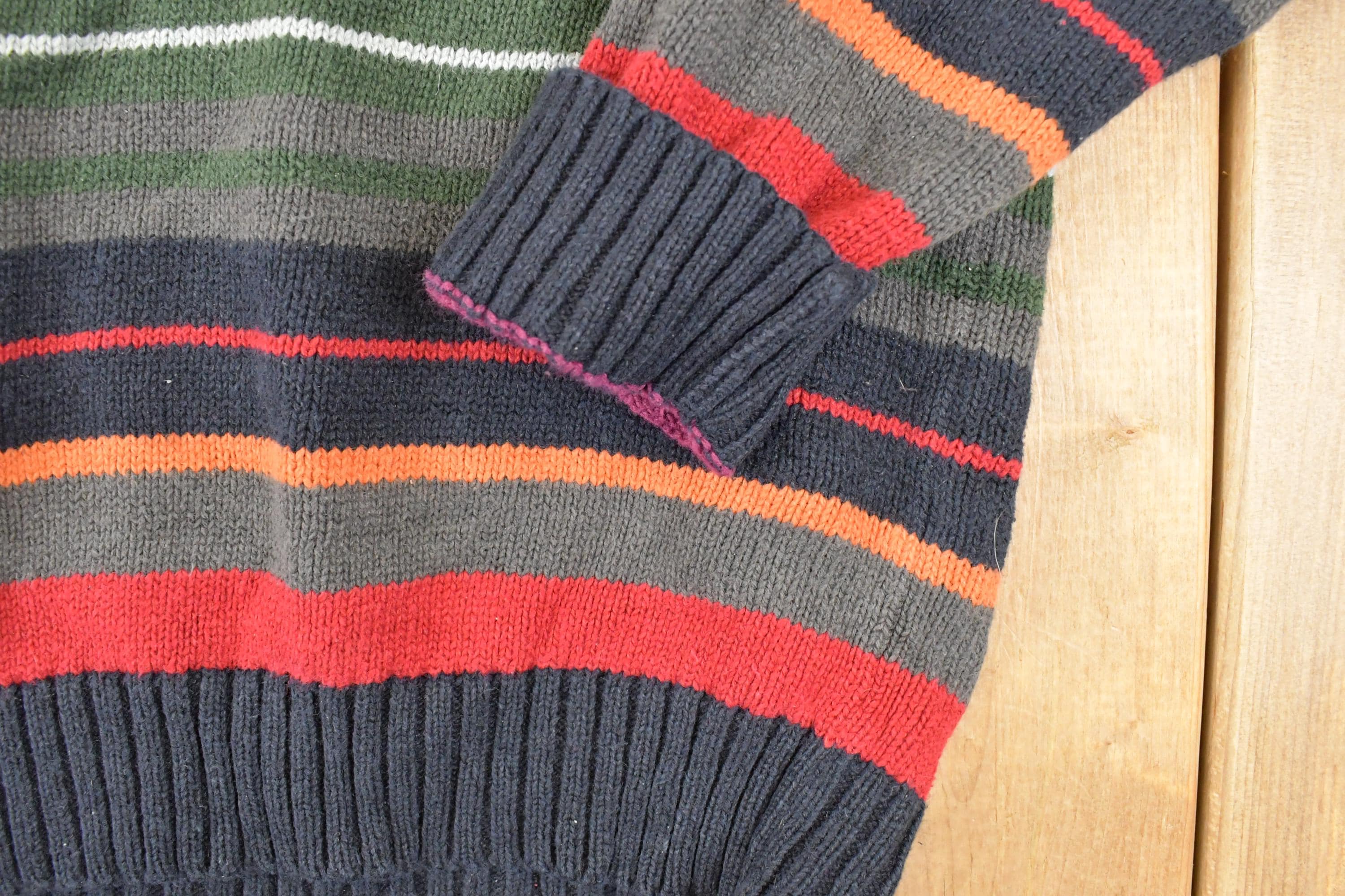Vintage 1990s Steve & Barry's Striped Knit Crewneck Sweater Mens L - Image 3