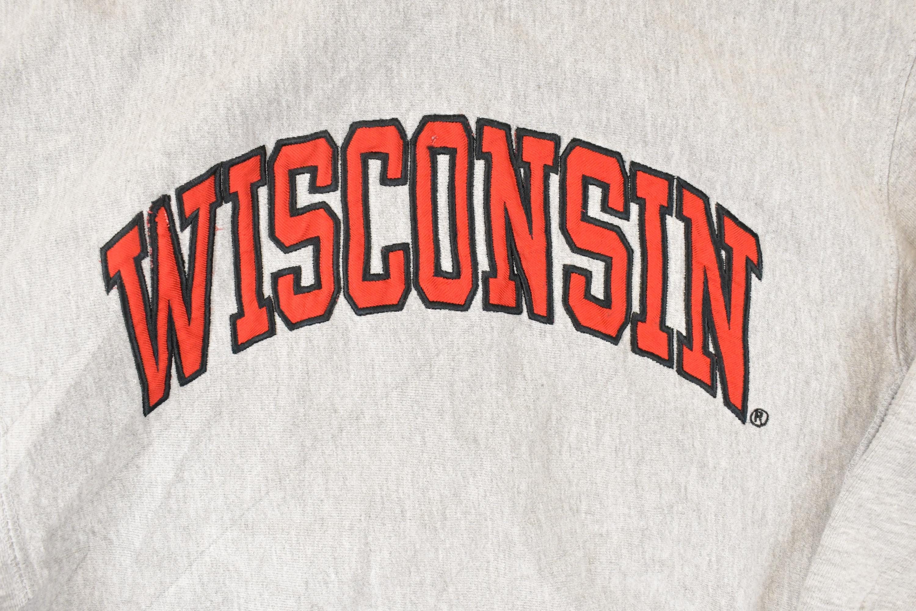 Vintage 1990s Steve & Barry's Wisconsin Embroidered University Hoodie Sweater Men's XS - Image 3