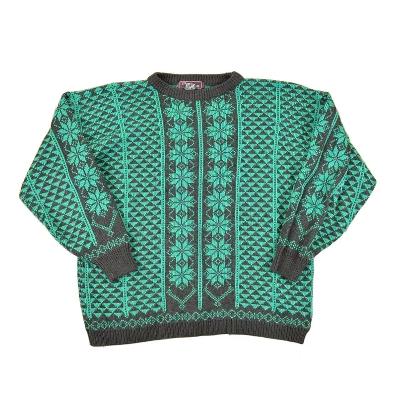 Vintage 1990s Stitch By Stitch AOP Abstract Knit Crewneck Sweater Men's L