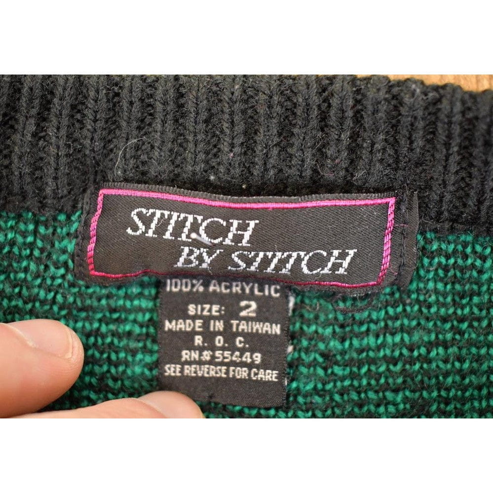 Vintage 1990s Stitch By Stitch AOP Abstract Knit Crewneck Sweater Men's L - Image 3