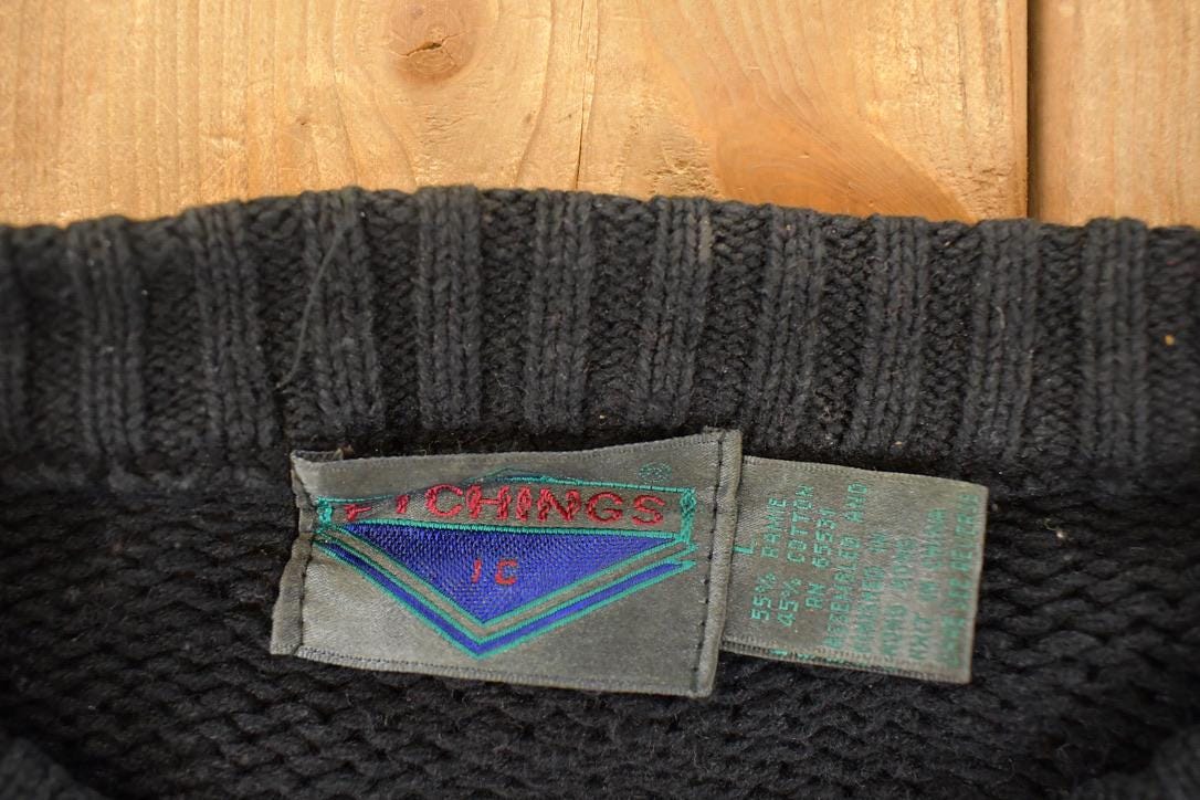 Vintage 1990s Stitchings Abstract Knit Crewneck Sweater Mens L - Image 3