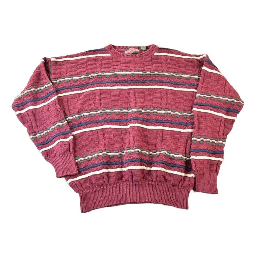Vintage 1990s Stone Haven Knit Abstract Pattern Crewneck Sweater Men's XL