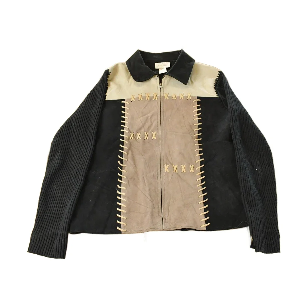 Vintage 1990s Studio Works Knit Leather Suede Jacket Women's Medium