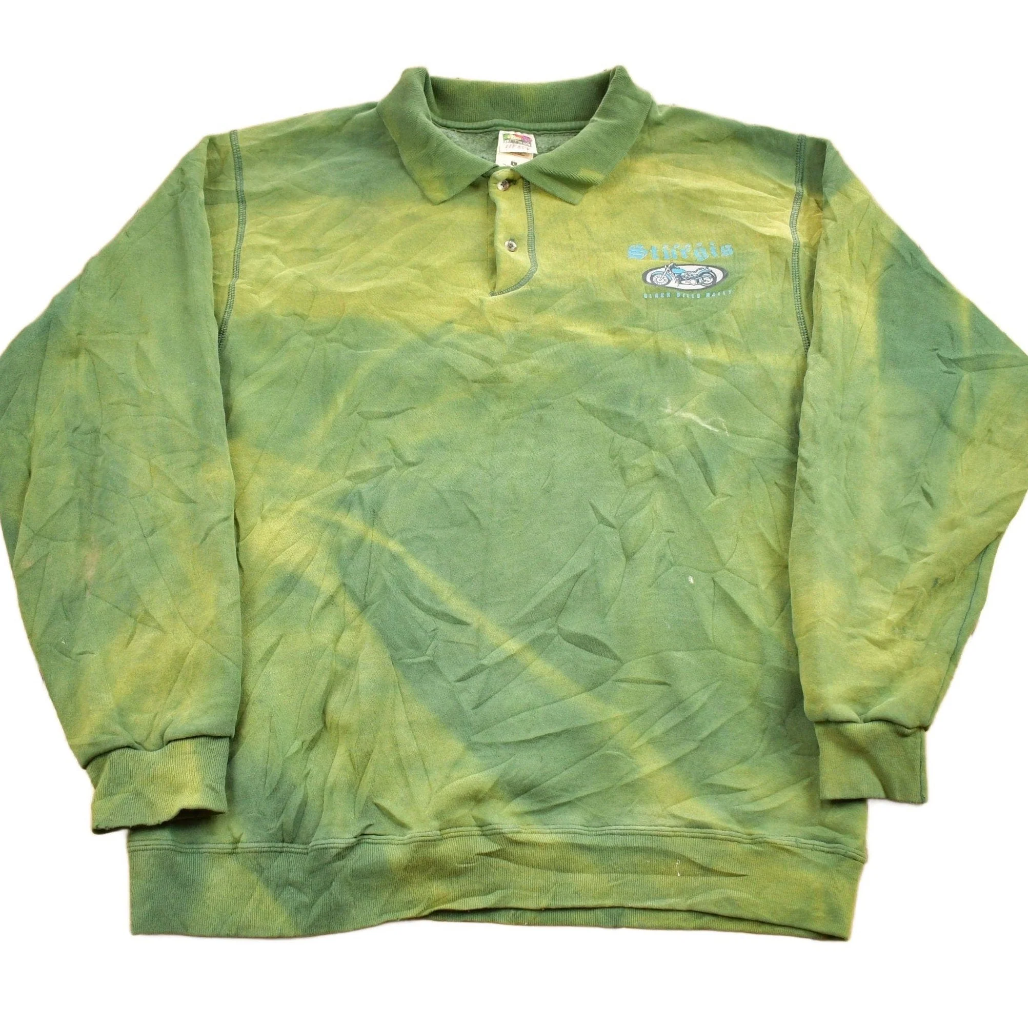 Vintage 1990s Sturgis Black Hills Rally Green Acid Wash Quarter Button Sweatshirt Men's Large