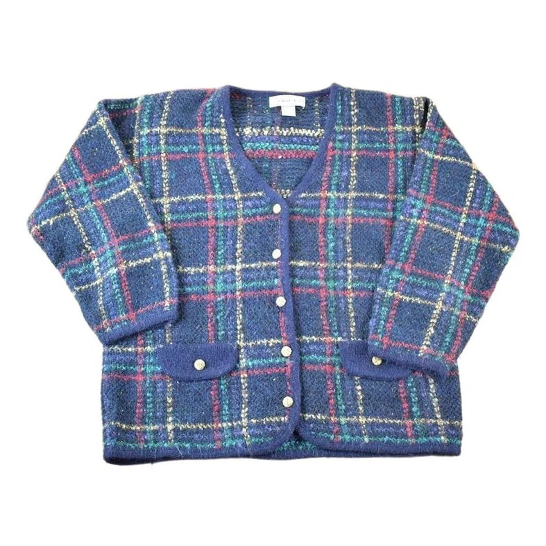 Vintage 1990s Summit Hill Chunky Wook Knit Abstract Pattern Button Up Cardigan Sweater Womens L