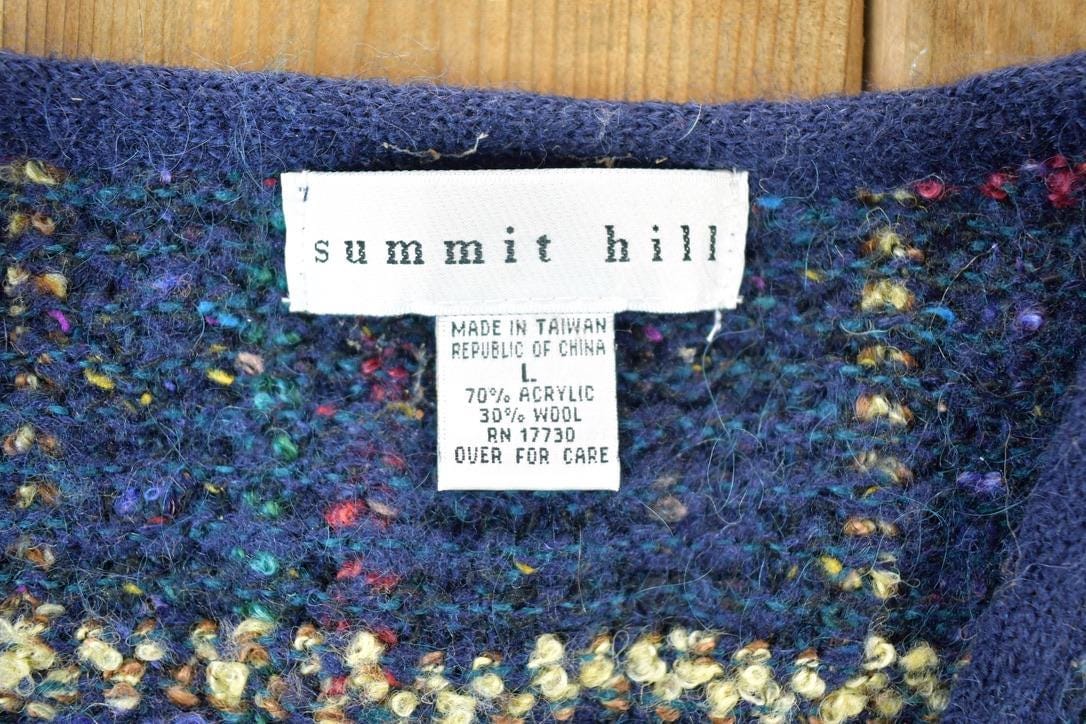 Vintage 1990s Summit Hill Chunky Wook Knit Abstract Pattern Button Up Cardigan Sweater Womens L - Image 5