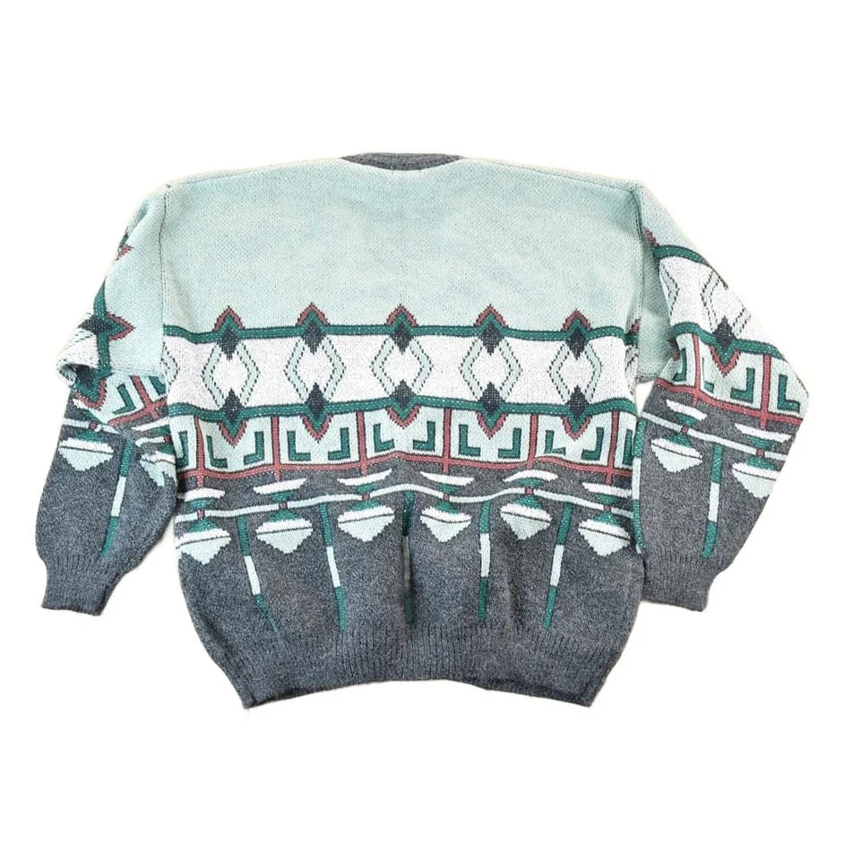 Vintage 1990s Sundays Knit Abstract Pattern Cardigan Sweater Mens XL - Image 2