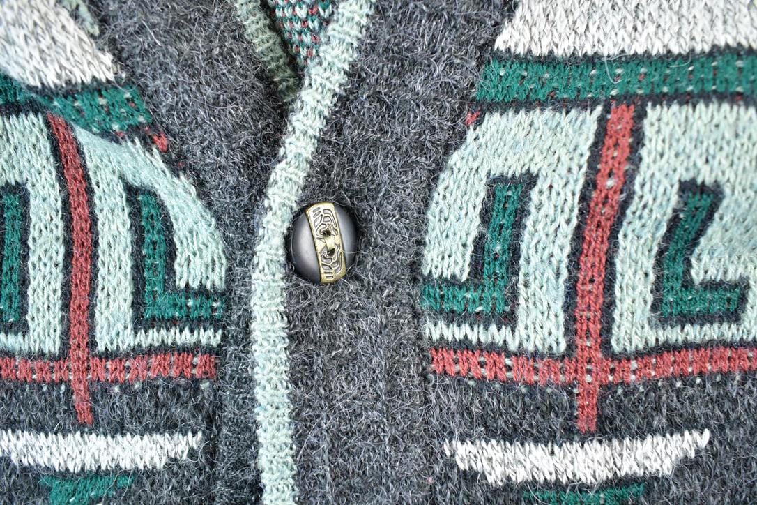 Vintage 1990s Sundays Knit Abstract Pattern Cardigan Sweater Mens XL - Image 4