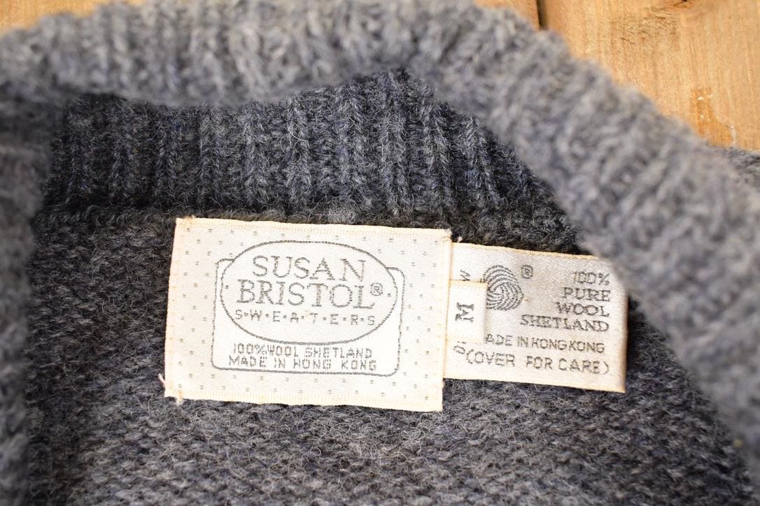 Vintage 1990s Susan Bristol Abstract Wool Knit Cardigan Sweater Women's M - Image 4