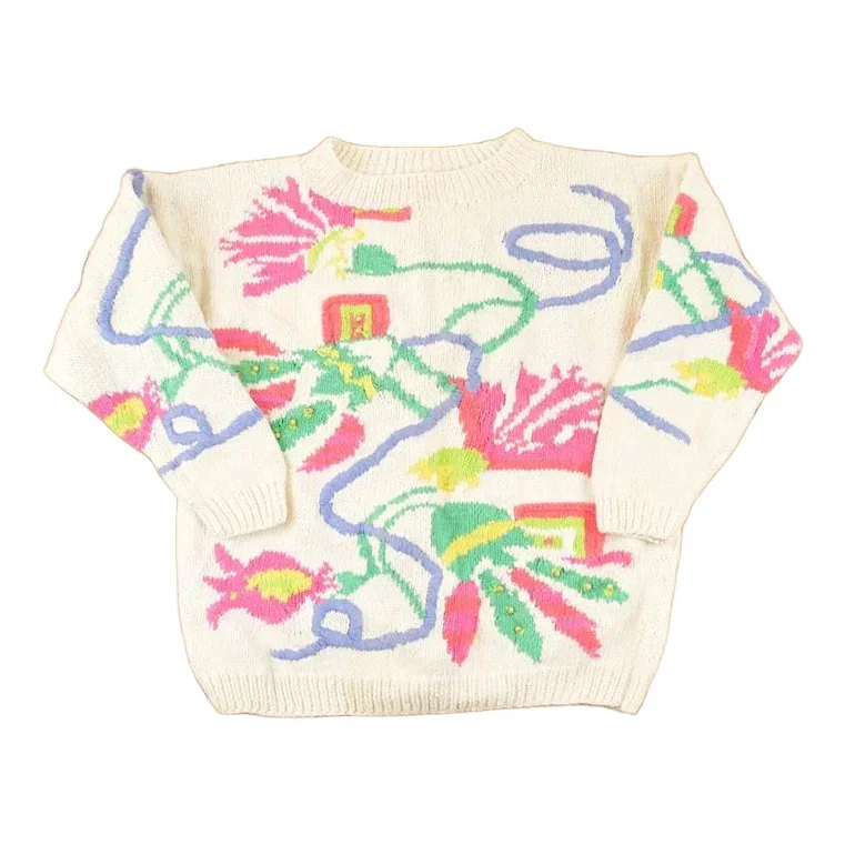 Vintage 1990s Susann D Abstract Hand Knit Crewneck Sweater Womens L