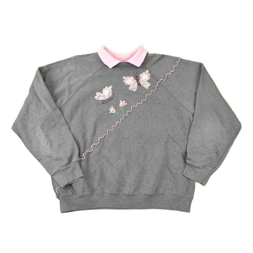 Vintage 1990s Sweats Appeal Embroidered Butterfly Collared Crewneck Sweatshirt Women's XXL