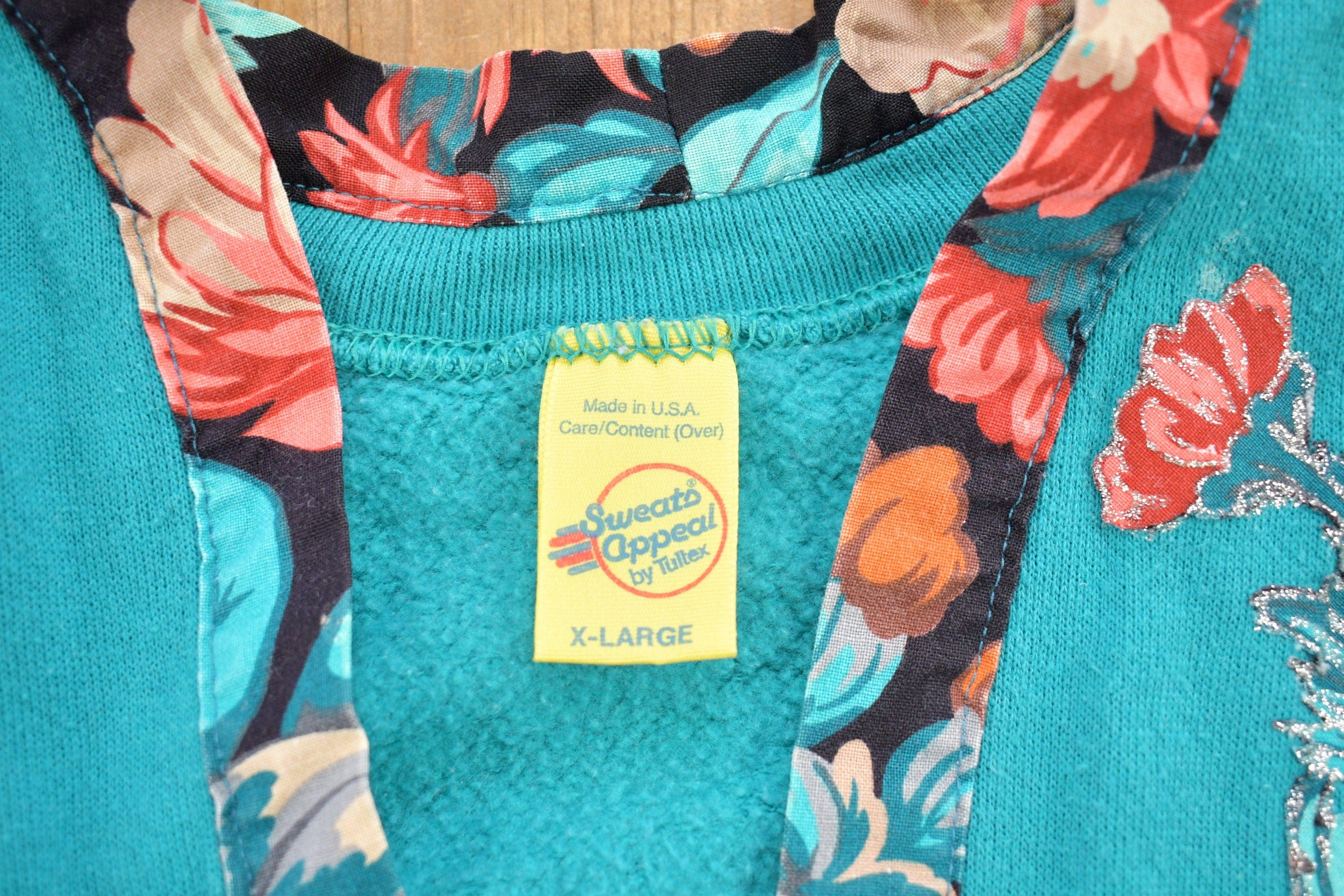 Vintage 1990s Sweats Appeal Turquoise Floral Cardigan Sweater Women's M - Image 3