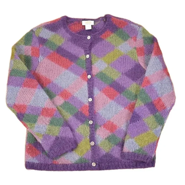 Vintage 1990s Talbots Abstract Hand Knit Mohair Cardigan Sweater Women's L