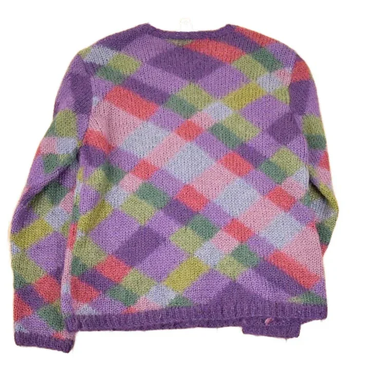 Vintage 1990s Talbots Abstract Hand Knit Mohair Cardigan Sweater Women's L - Image 2