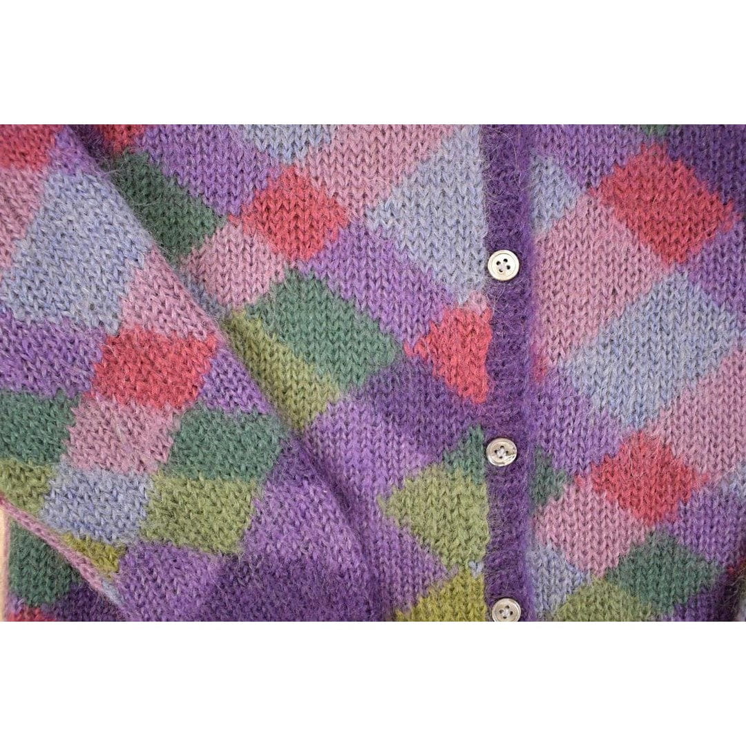 Vintage 1990s Talbots Abstract Hand Knit Mohair Cardigan Sweater Women's L - Image 3