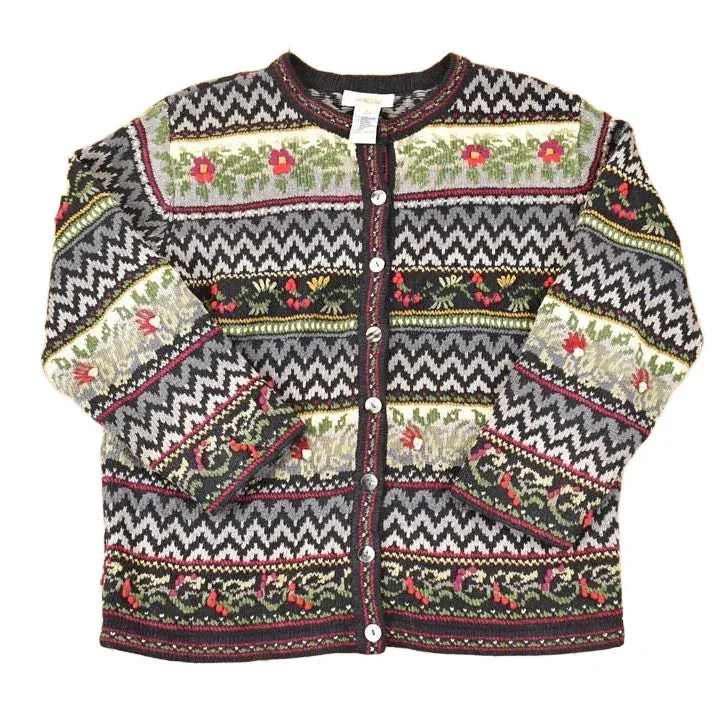 Vintage 1990s Talbots Abstract Knit Cardigan Sweater Womens S