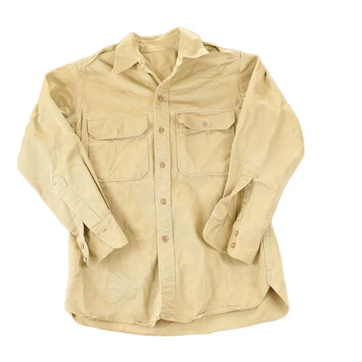 Vintage 1990s Tan Heavy Cotton Button Up Shirt Mens M
