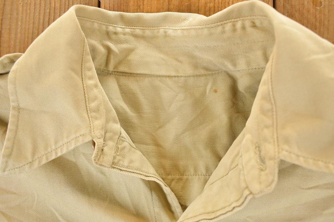 Vintage 1990s Tan Heavy Cotton Button Up Shirt Mens M - Image 3