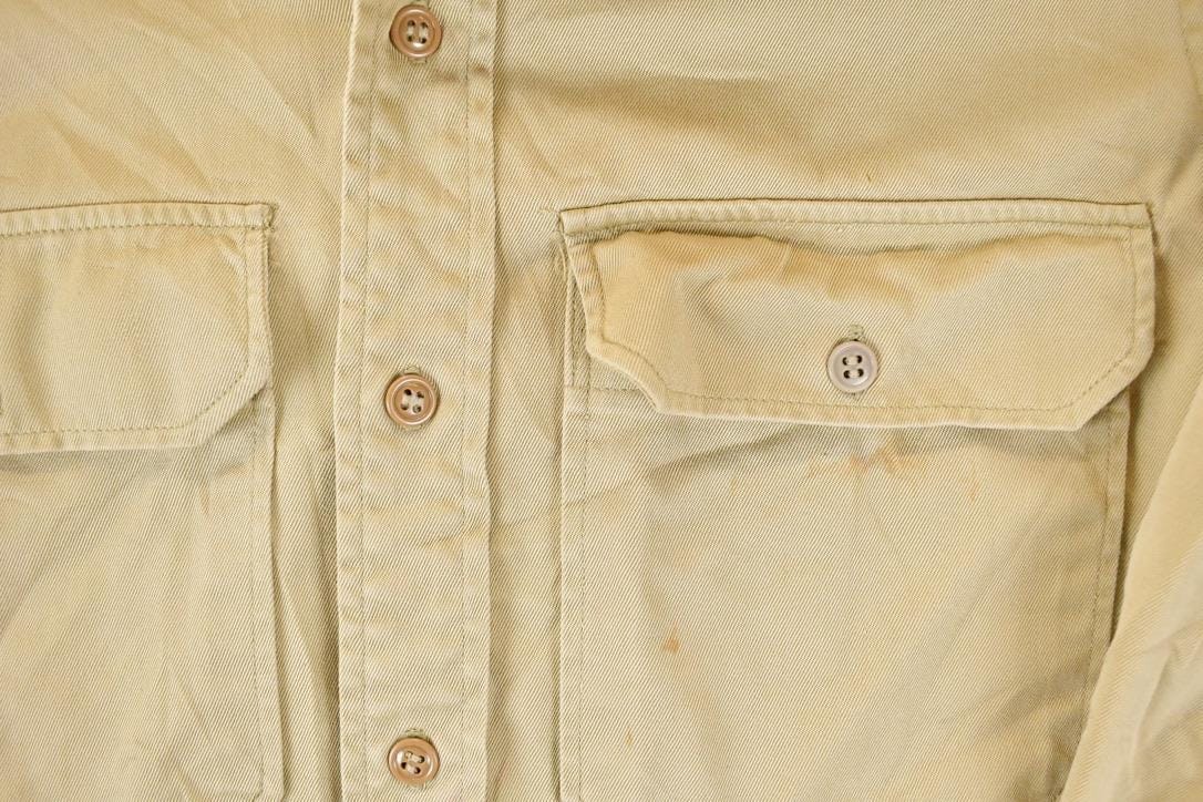 Vintage 1990s Tan Heavy Cotton Button Up Shirt Mens M - Image 4