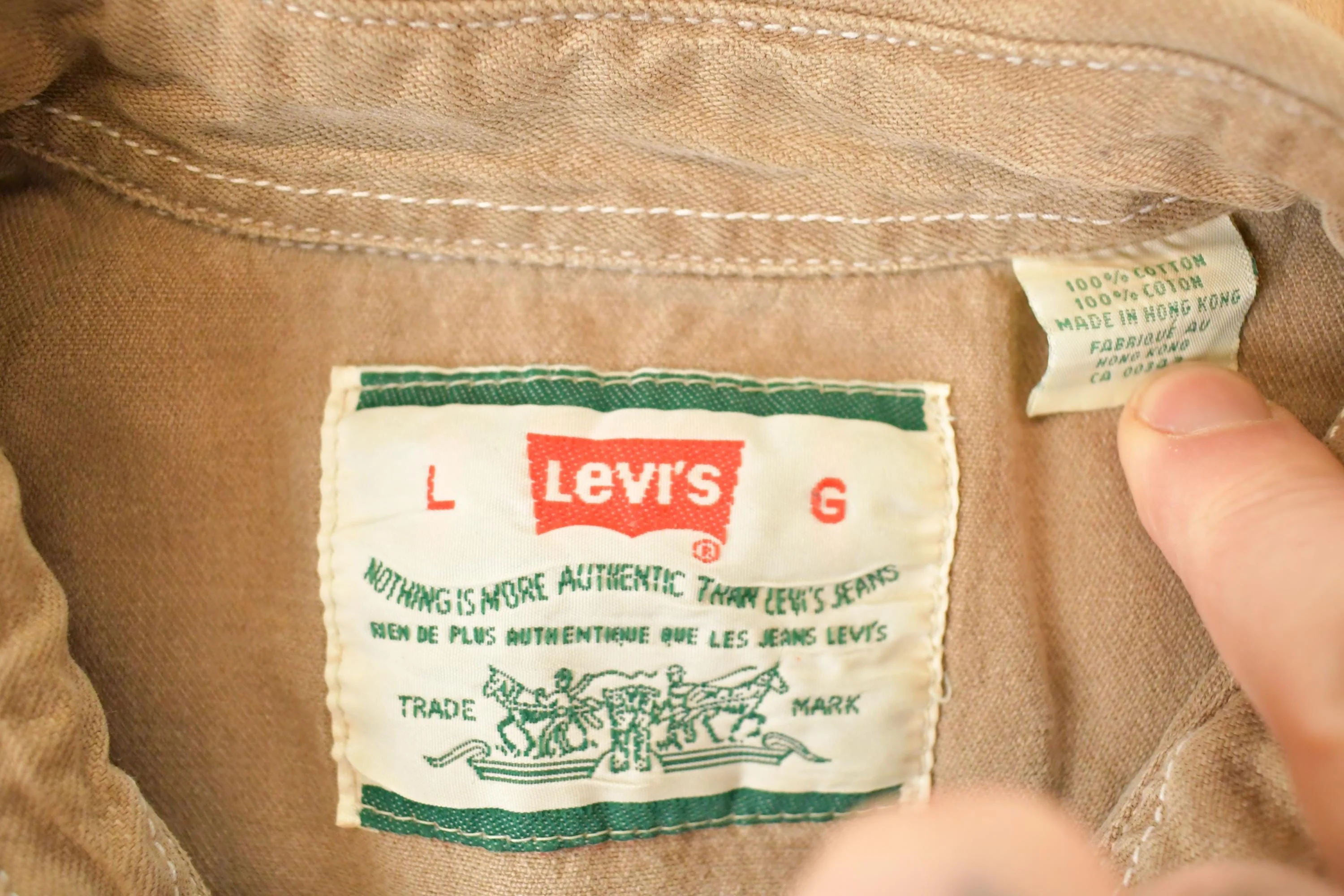 Vintage 1990s Tan Levis Button Up Shirt Men's L - Image 4
