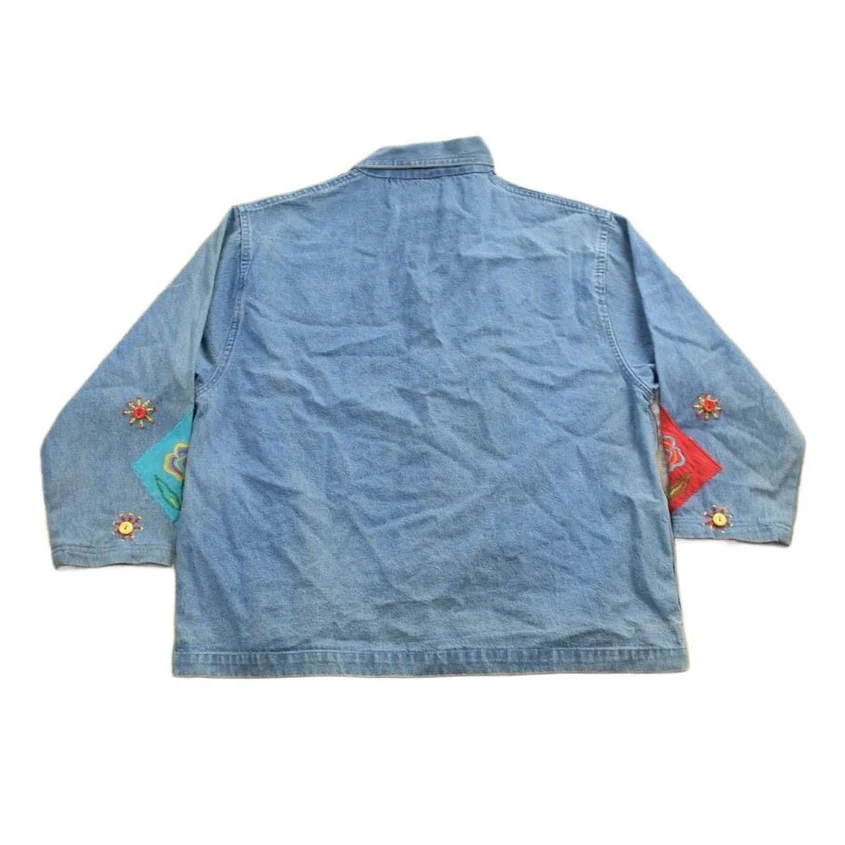 Vintage 1990s Tantrums Embroidered Jean Button Up Shirt Men's Large - Image 2