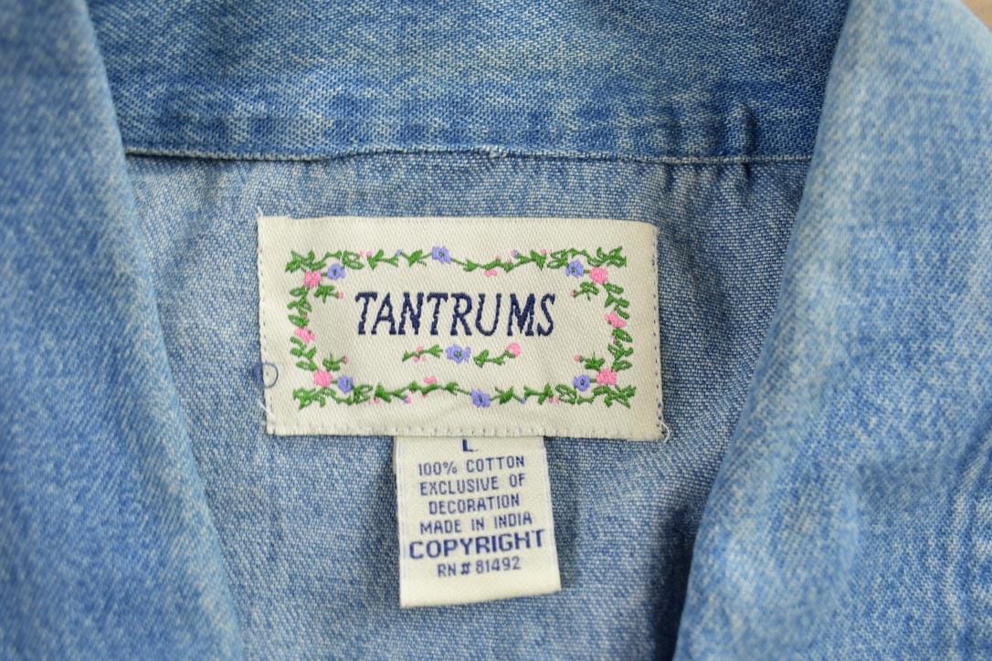 Vintage 1990s Tantrums Embroidered Jean Button Up Shirt Men's Large - Image 3