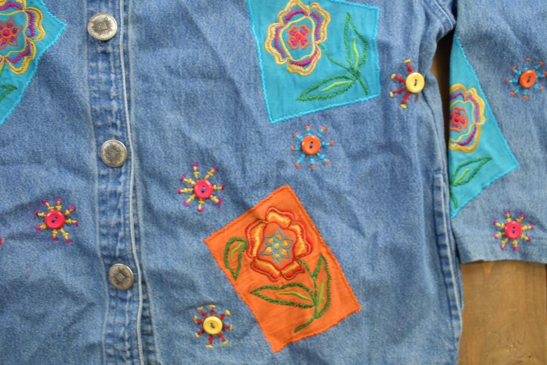 Vintage 1990s Tantrums Embroidered Jean Button Up Shirt Men's Large - Image 4