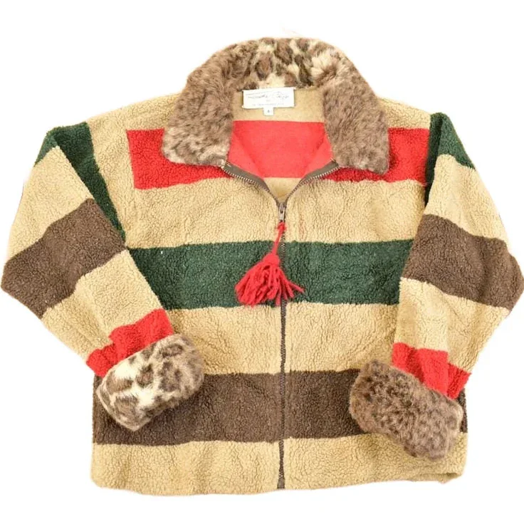 Vintage 1990s Tasha Polizzi Cheetah Cuff Fleece Outdoorsman Sweater Women's S