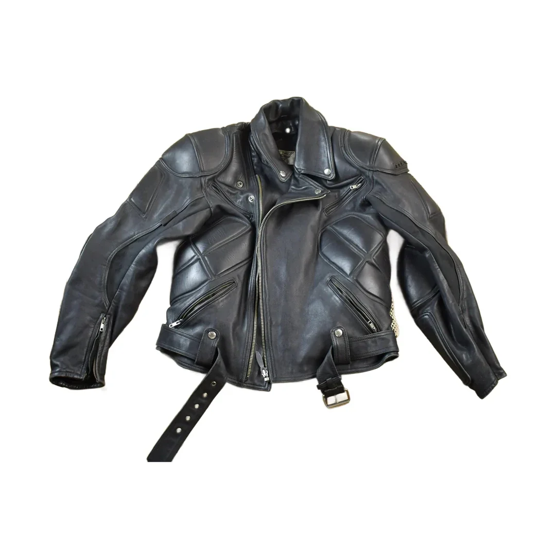 Vintage 1990s Teknic Heavy Padded Leather Biker Motorcycle Jacket
