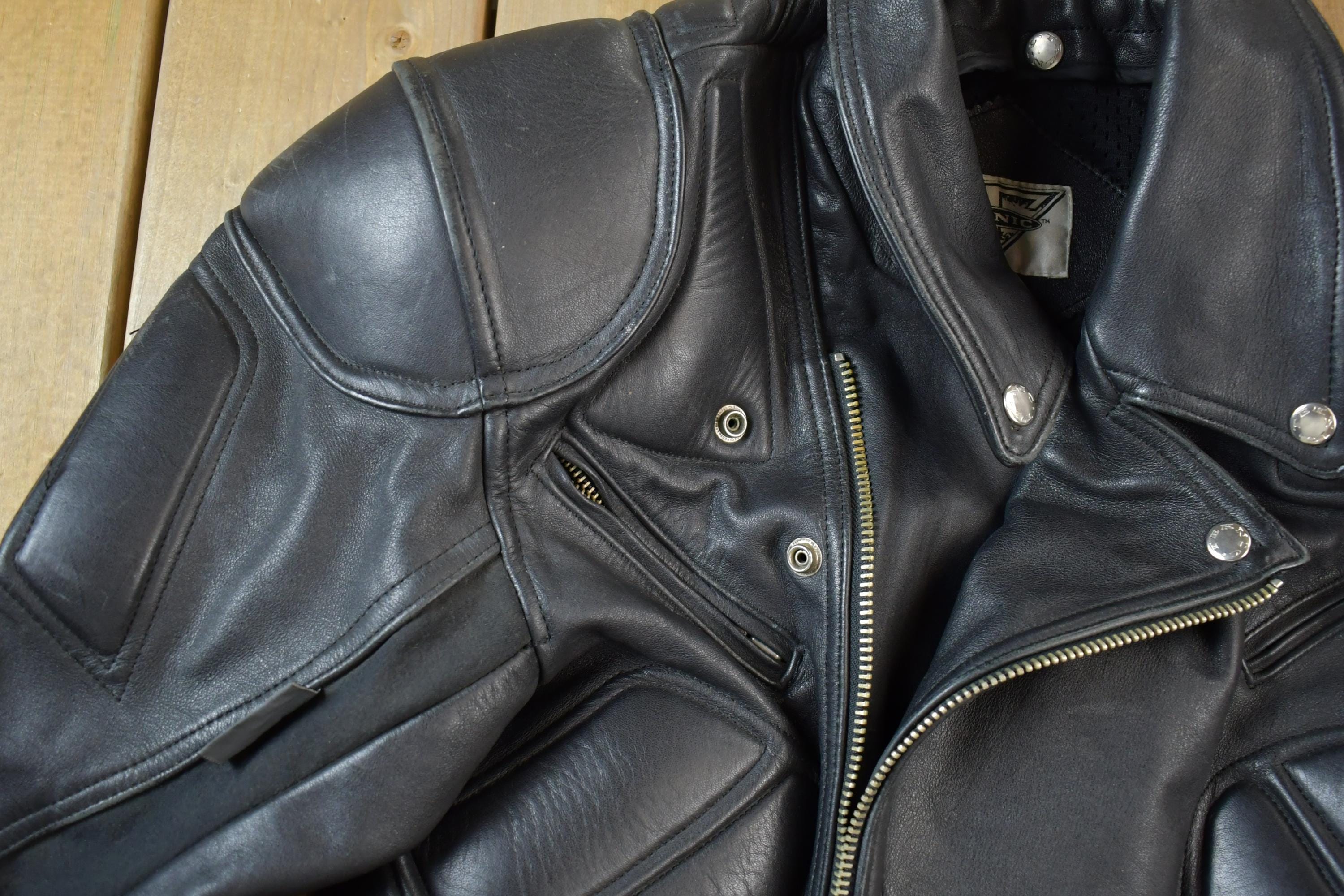 Vintage 1990s Teknic Heavy Padded Leather Biker Motorcycle Jacket - Image 4