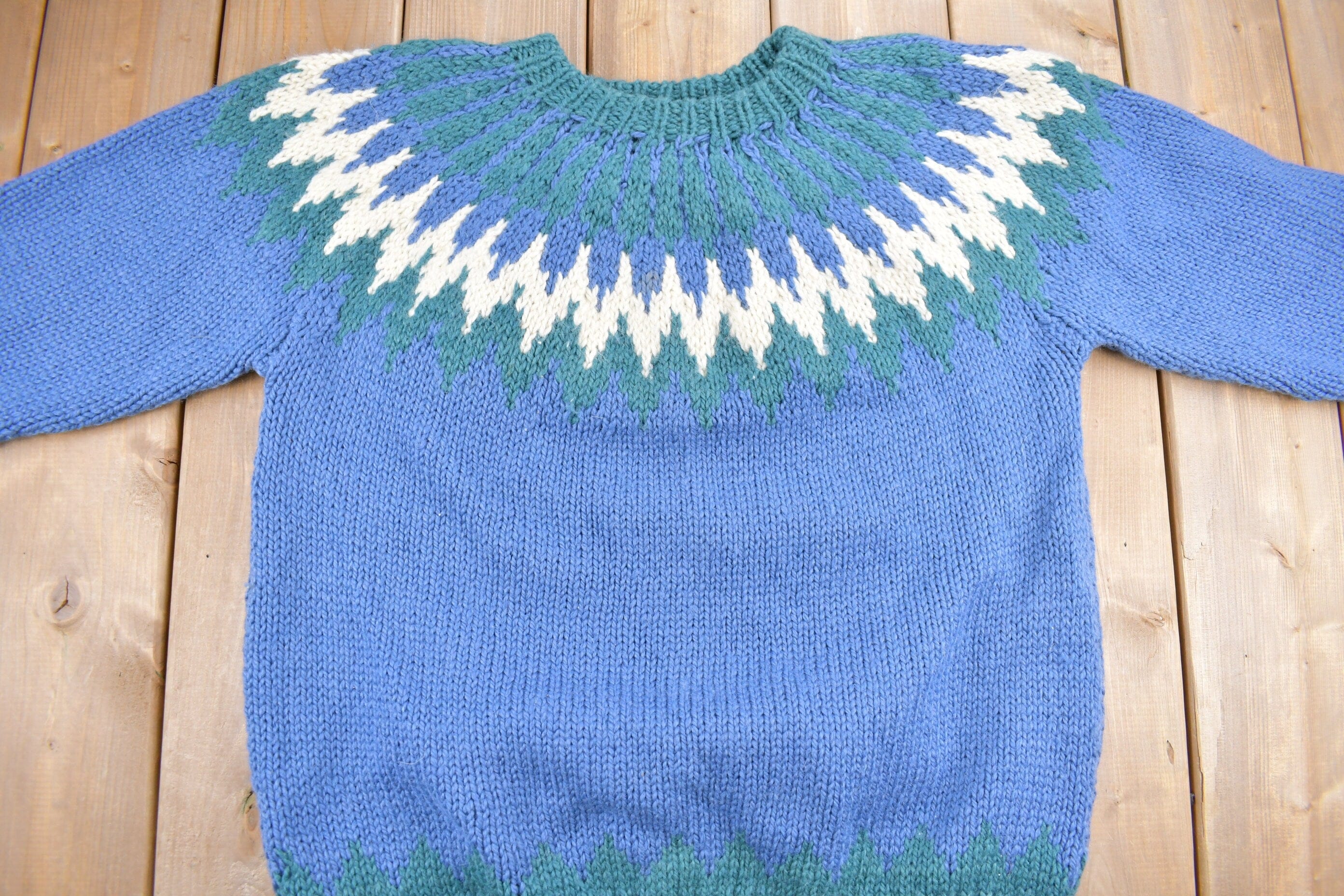 Vintage 1990s The Lodge Pure Wool Knitted Sweater Men's Large - Image 3