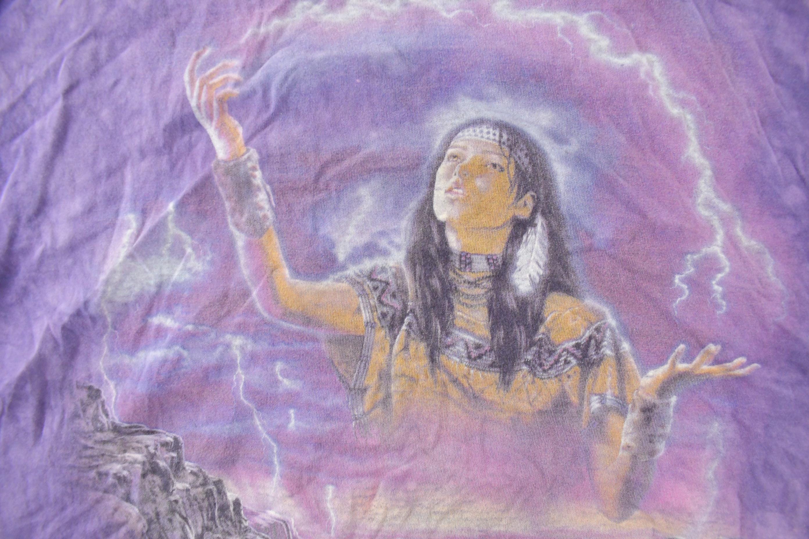 Vintage 1990s The Mountain Native Wolf Theme Tie Dye T-Shirt Men's 2XL - Image 3