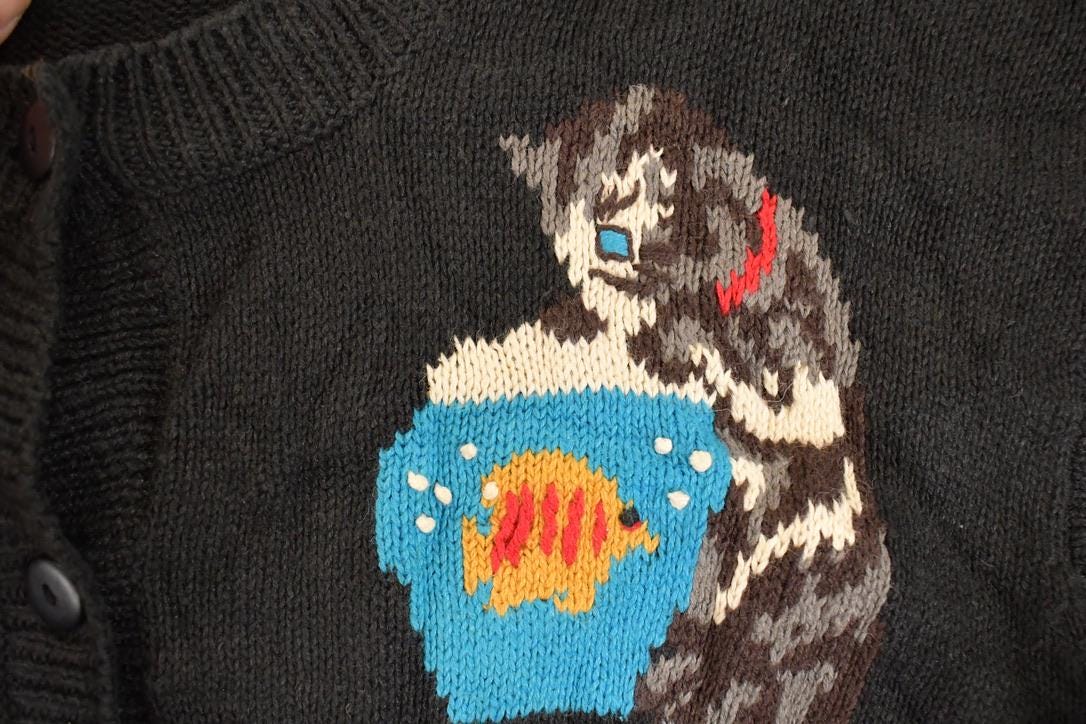 Vintage 1990s The Quacker Factory AOP Embroidered Cat Knit Cardigan Sweater Women's XL - Image 4