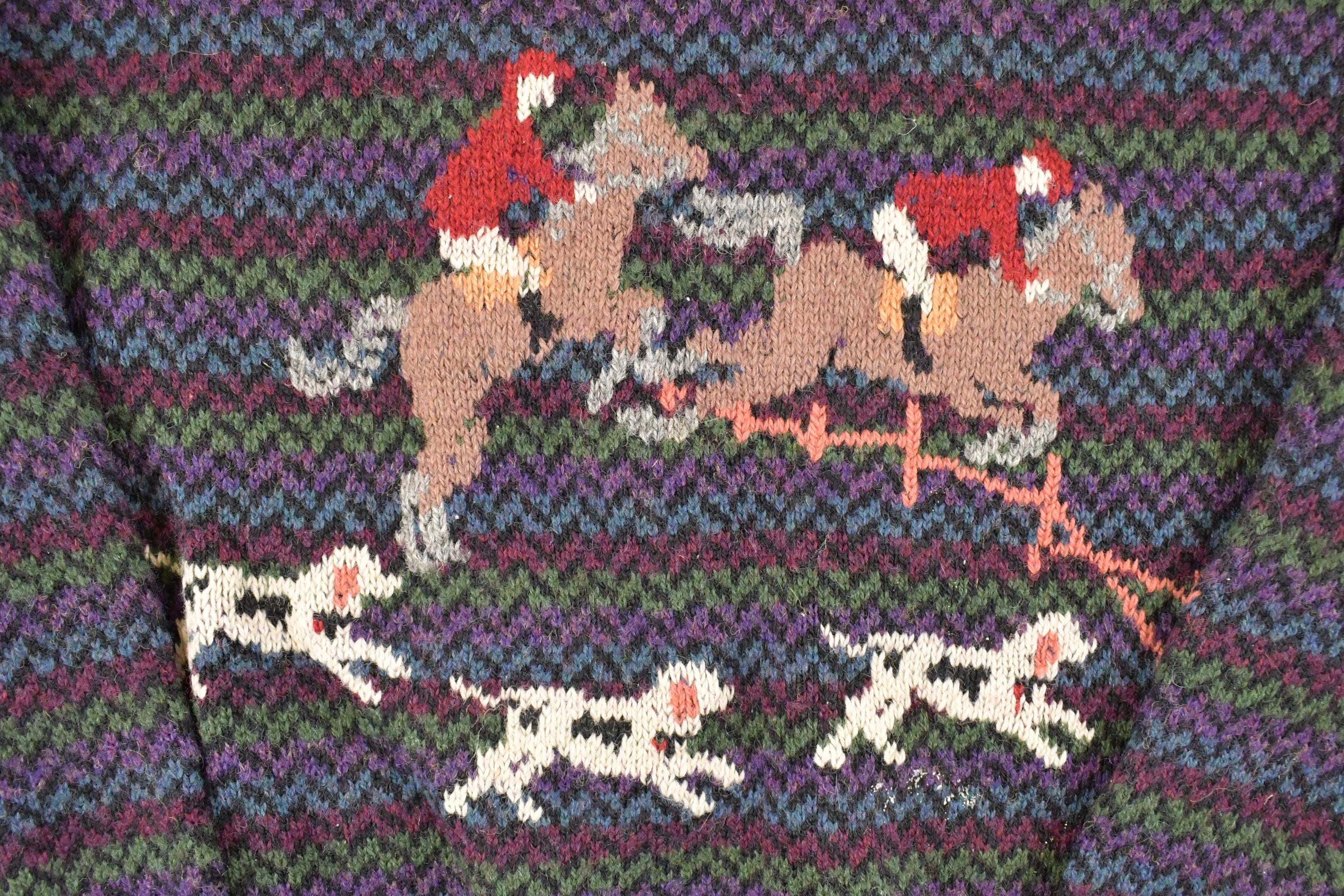 Vintage 1990s The Woolrich Women Jumping Horses Wool Knit Crewneck Sweater Women's L - Image 3