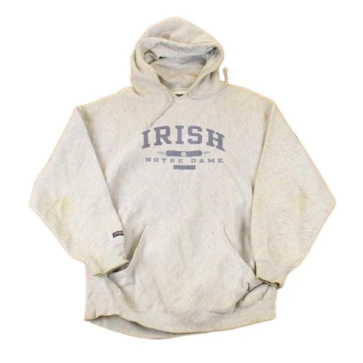 Vintage 1990s Thrashed Jansport Notre Dame Irish University Crossgrain Hoodie Sweater Men's M