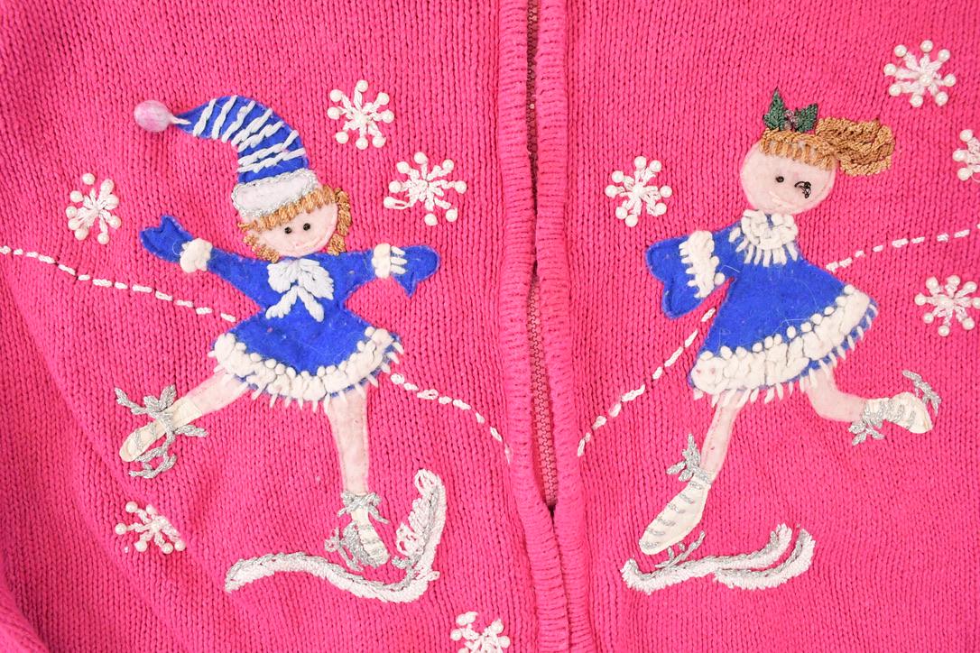 Vintage 1990s Tiara Girls Knit Cardigan Embroidered Skating Sweater Youth L - Image 3