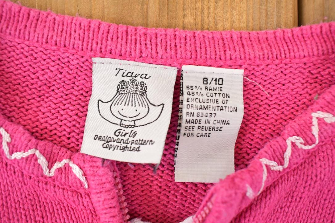 Vintage 1990s Tiara Girls Knit Cardigan Embroidered Skating Sweater Youth L - Image 4