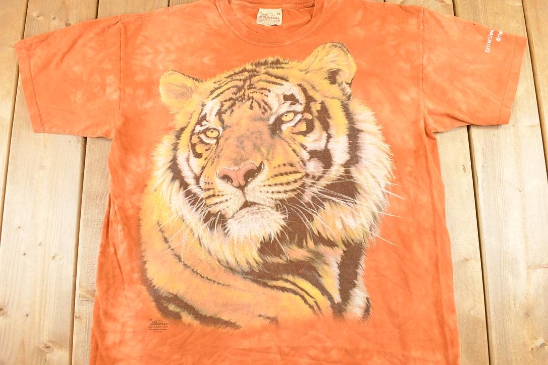 Vintage 1990's Tiger Tye Dye Souvenir The Mountain Outdoorsman T-Shirt Men's XL - Image 4