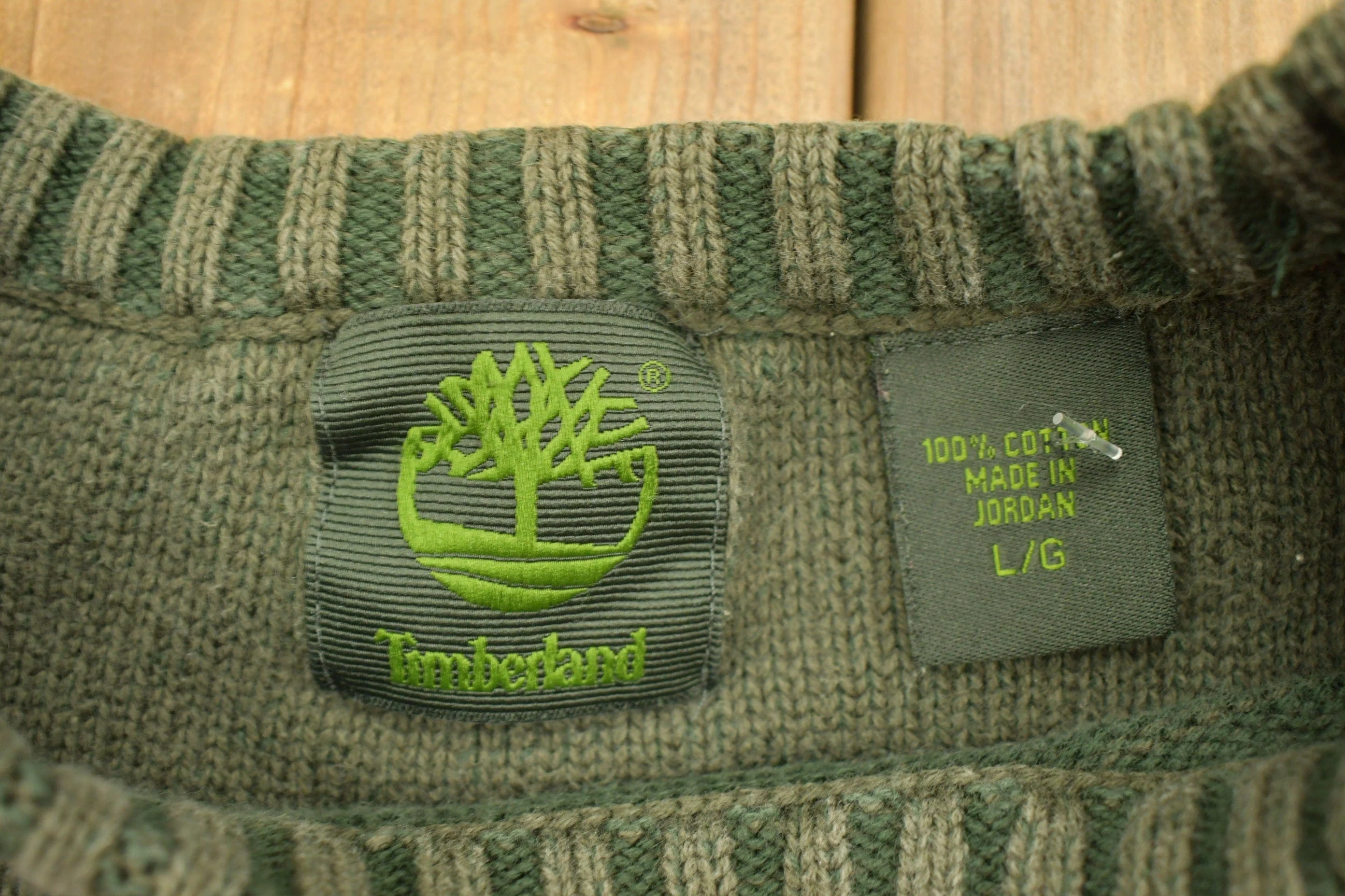 Vintage 1990s Timberland Army Green Knit Crewneck Sweatshirt Men's Large - Image 3