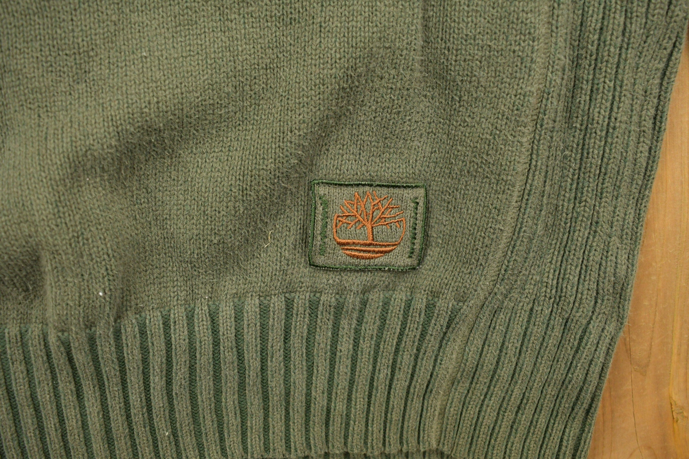 Vintage 1990s Timberland Army Green Knit Crewneck Sweatshirt Men's Large - Image 4