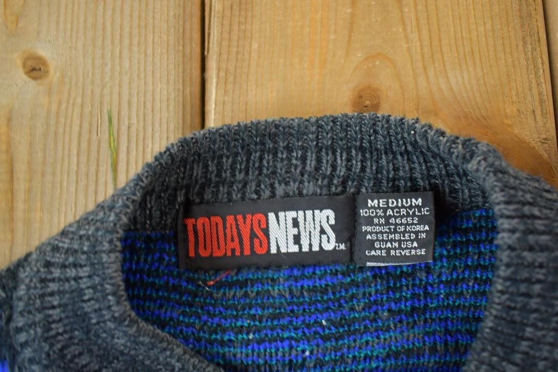 Vintage 1990s Todays News Knit Abstract Pattern Crewneck Sweater - Image 3